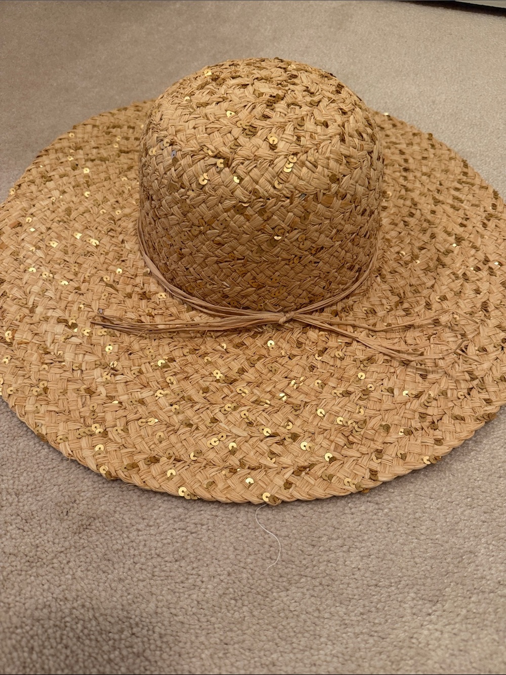 Giovannio Straw Wide-Brim Sun Hat with Gold Sequins NWT